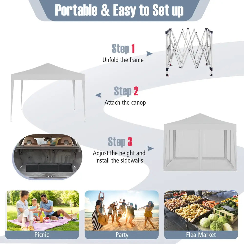 10 FT x 10 FT Pop-Up Canopy Tent Easy Setup Instant Folding Shelter with Mesh Netting-Beige - Beige - Canopies