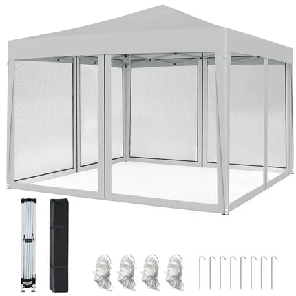 10 FT x 10 FT Pop-Up Canopy Tent Easy Setup Instant Folding Shelter with Mesh Netting-Beige - Beige - Canopies