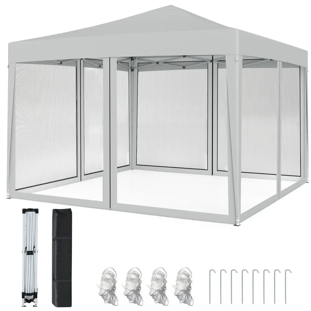 10 FT x 10 FT Pop-Up Canopy Tent Easy Setup Instant Folding Shelter with Mesh Netting-Beige - Beige - Canopies