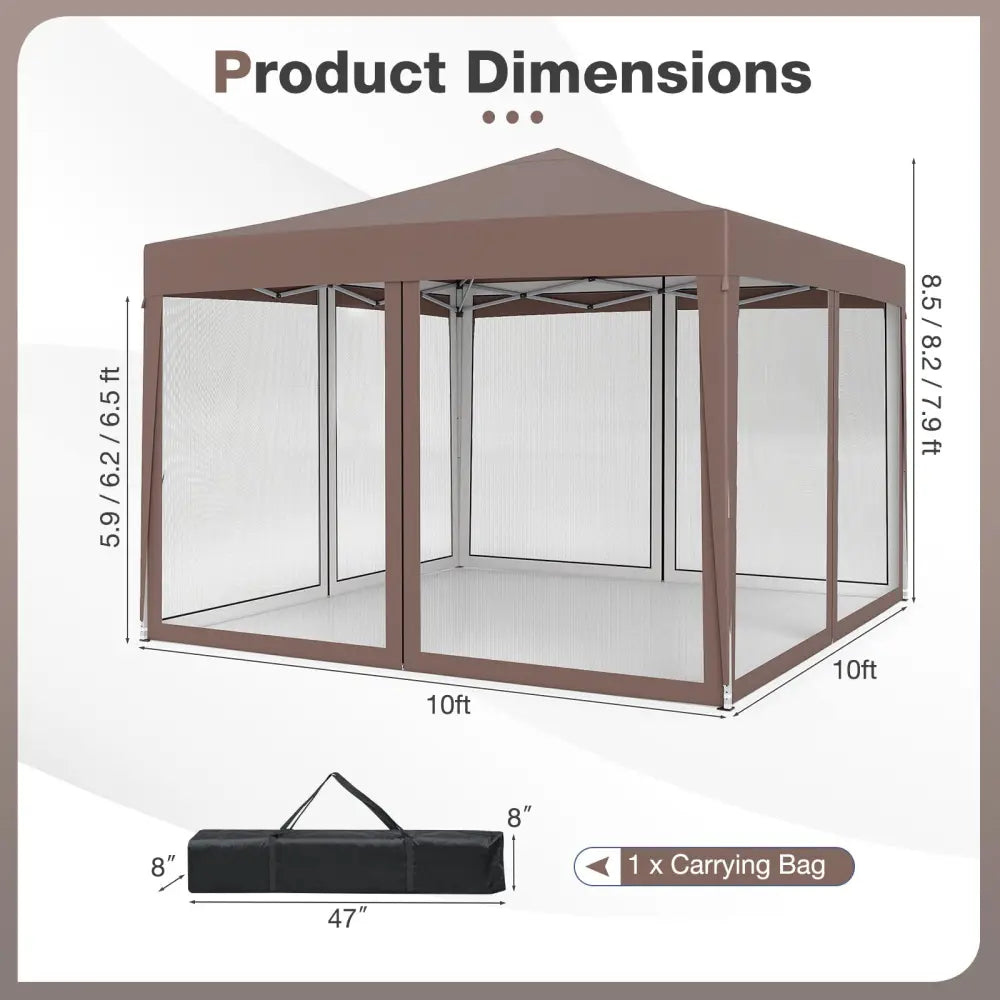 10 FT x 10 FT Pop-Up Canopy Tent Easy Setup Instant Folding Shelter with Mesh Netting-Coffee - Coffee - Canopies