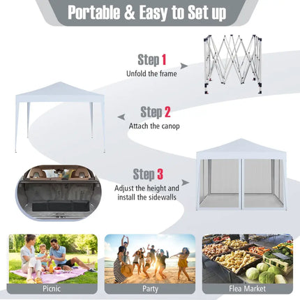 10 FT x 10 FT Pop-Up Canopy Tent Easy Setup Instant Folding Shelter with Mesh Netting-White - White - Canopies