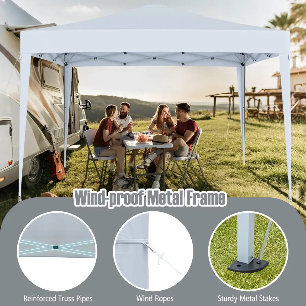 10 FT x 10 FT Pop-Up Canopy Tent Easy Setup Instant Folding Shelter with Mesh Netting-White - White - Canopies