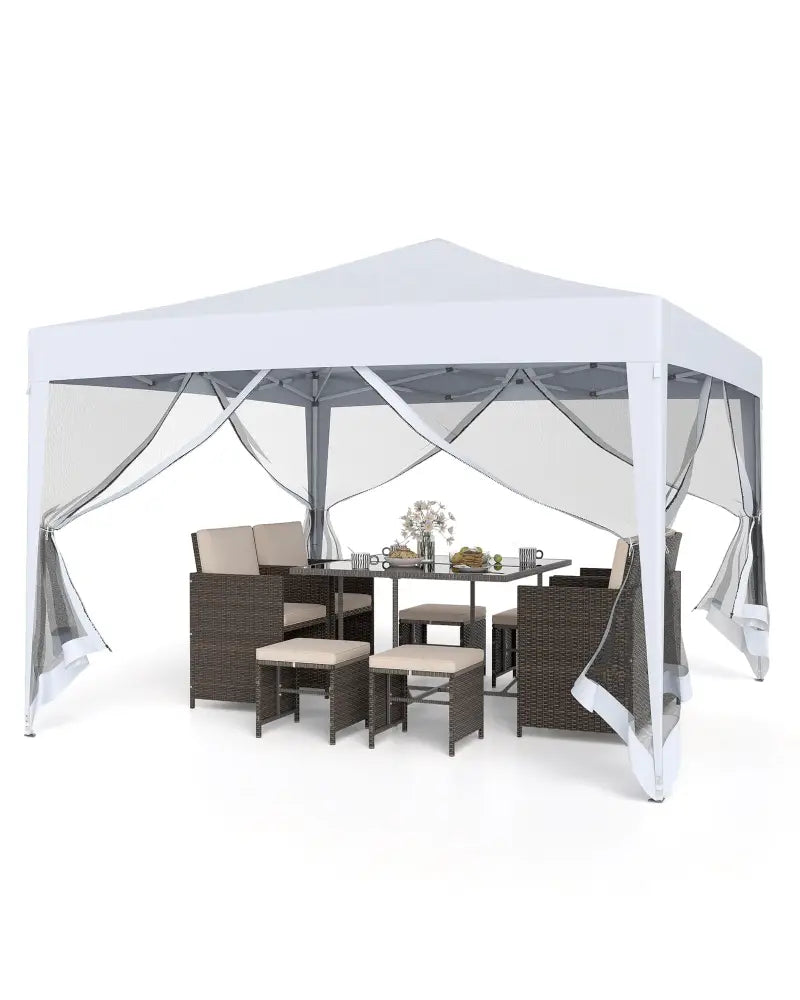 10 FT x 10 FT Pop-Up Canopy Tent Easy Setup Instant Folding Shelter with Mesh Netting-White - White - Canopies