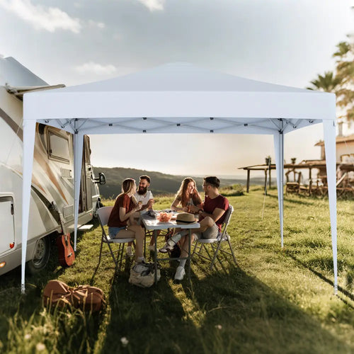 10 FT x 10 FT Pop-Up Canopy Tent Easy Setup Instant Folding Shelter with Mesh Netting-White - White - Canopies