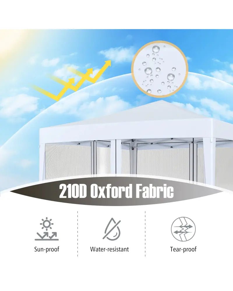 10 FT x 10 FT Pop-Up Canopy Tent Easy Setup Instant Folding Shelter with Mesh Netting-White - White - Canopies