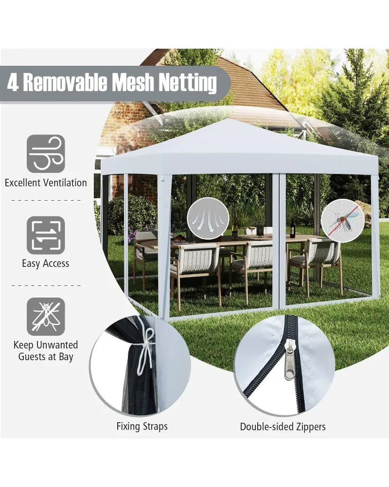 10 FT x 10 FT Pop-Up Canopy Tent Easy Setup Instant Folding Shelter with Mesh Netting-White - White - Canopies