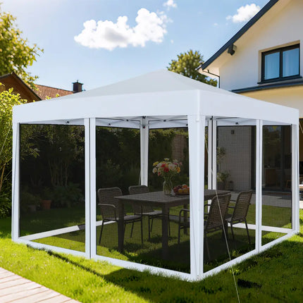10 FT x 10 FT Pop-Up Canopy Tent Easy Setup Instant Folding Shelter with Mesh Netting-White - White - Canopies