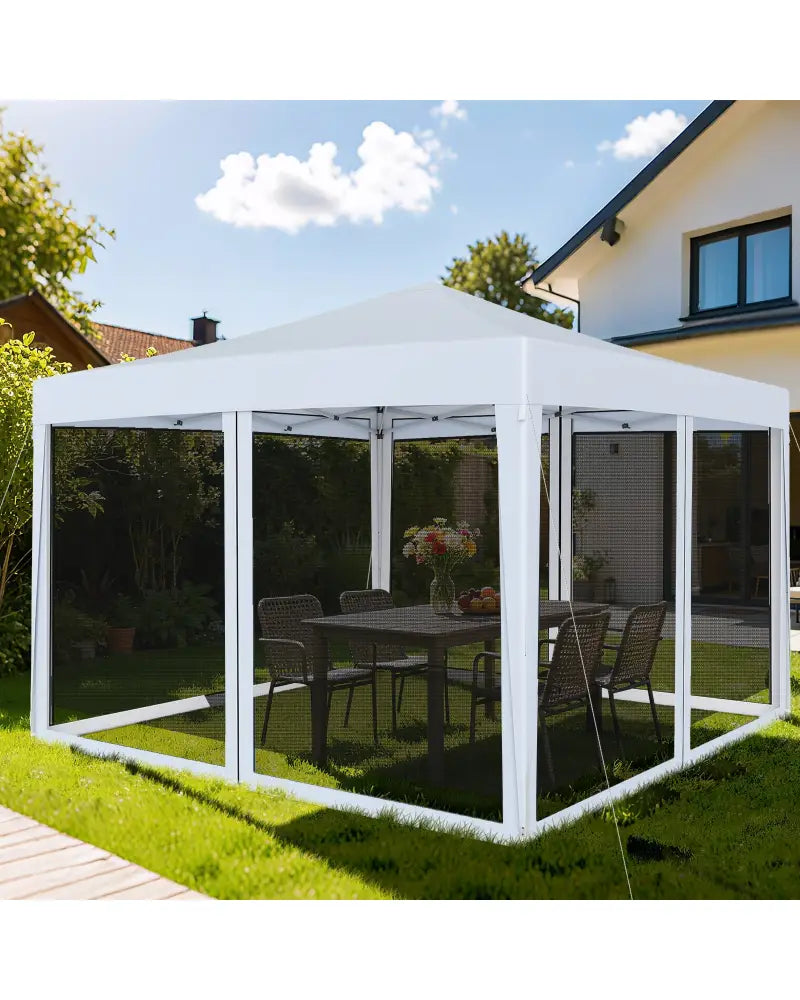 10 FT x 10 FT Pop-Up Canopy Tent Easy Setup Instant Folding Shelter with Mesh Netting-White - White - Canopies