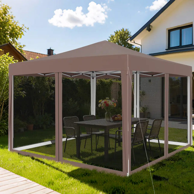 10 FT x 10 FT Pop-Up Canopy Tent Easy Setup Instant Folding Shelter with Mesh Netting-Coffee - Coffee - Canopies