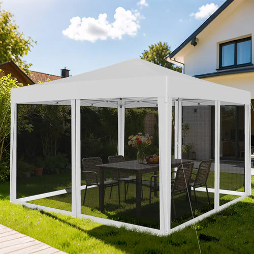 10 FT x 10 FT Pop-Up Canopy Tent Easy Setup Instant Folding Shelter with Mesh Netting-Beige - Beige - Canopies