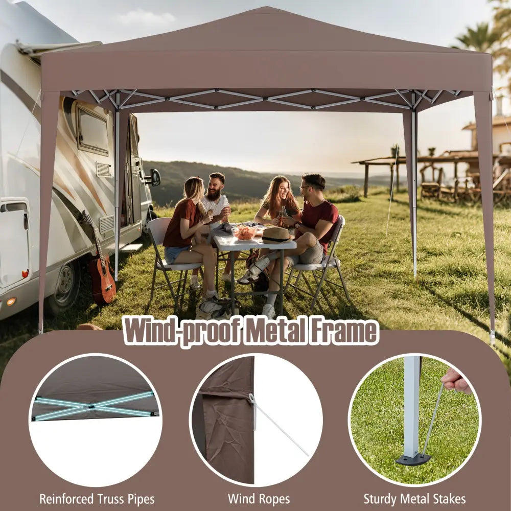 10 FT x 10 FT Pop-Up Canopy Tent Easy Setup Instant Folding Shelter with Mesh Netting-Coffee - Coffee - Canopies
