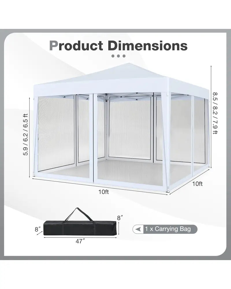 10 FT x 10 FT Pop-Up Canopy Tent Easy Setup Instant Folding Shelter with Mesh Netting-White - White - Canopies