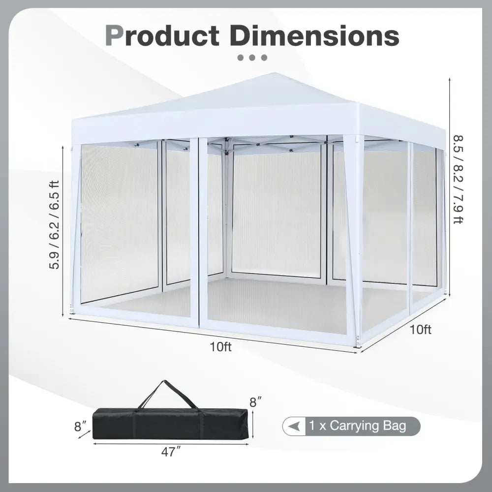10 FT x 10 FT Pop-Up Canopy Tent Easy Setup Instant Folding Shelter with Mesh Netting-White - White - Canopies