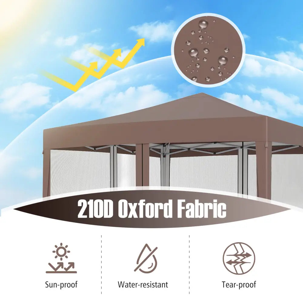 10 FT x 10 FT Pop-Up Canopy Tent Easy Setup Instant Folding Shelter with Mesh Netting-Coffee - Coffee - Canopies
