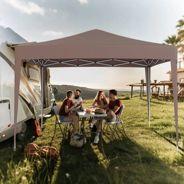 10 FT x 10 FT Pop-Up Canopy Tent Easy Setup Instant Folding Shelter with Mesh Netting-Coffee - Coffee - Canopies