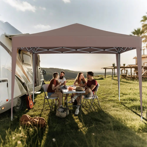 10 FT x 10 FT Pop-Up Canopy Tent Easy Setup Instant Folding Shelter with Mesh Netting-Coffee - Coffee - Canopies