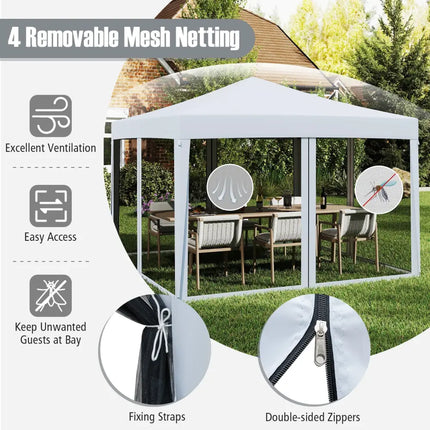 10 FT x 10 FT Pop-Up Canopy Tent Easy Setup Instant Folding Shelter with Mesh Netting-White - White - Canopies