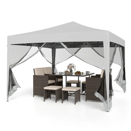 10 FT x 10 FT Pop-Up Canopy Tent Easy Setup Instant Folding Shelter with Mesh Netting-Beige - Beige - Canopies