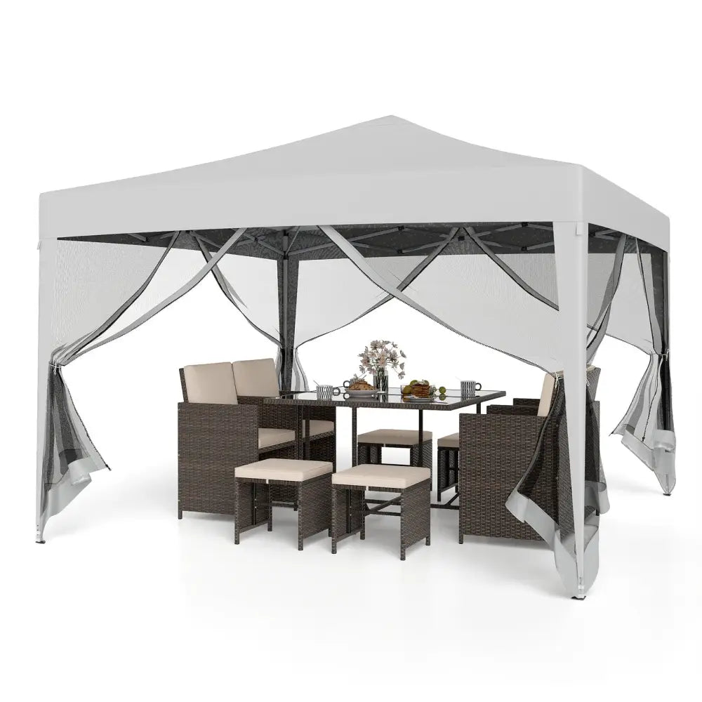 10 FT x 10 FT Pop-Up Canopy Tent Easy Setup Instant Folding Shelter with Mesh Netting-Beige - Beige - Canopies