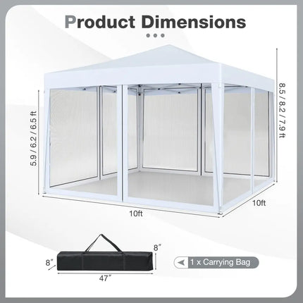 10 FT x 10 FT Pop-Up Canopy Tent Easy Setup Instant Folding Shelter with Mesh Netting-White - White - Canopies