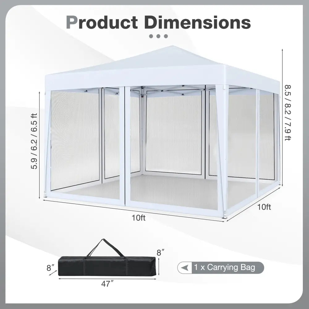 10 FT x 10 FT Pop-Up Canopy Tent Easy Setup Instant Folding Shelter with Mesh Netting-White - White - Canopies
