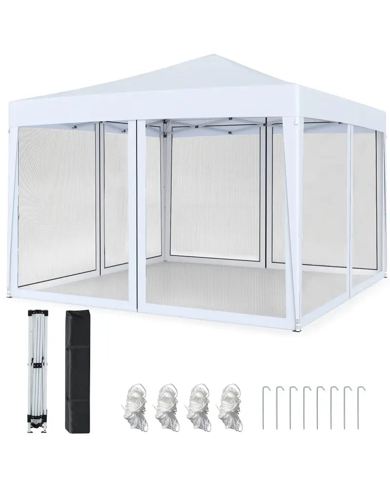 10 FT x 10 FT Pop-Up Canopy Tent Easy Setup Instant Folding Shelter with Mesh Netting-White - White - Canopies