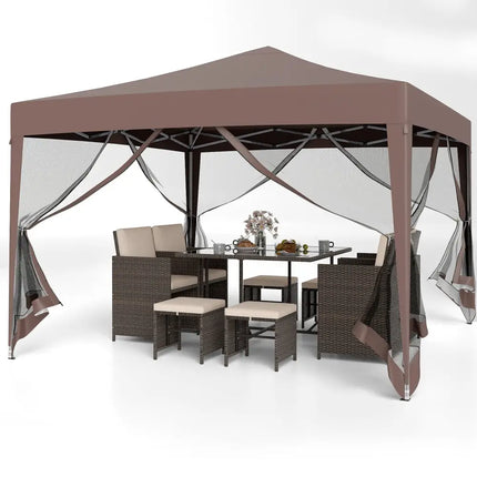 10 FT x 10 FT Pop-Up Canopy Tent Easy Setup Instant Folding Shelter with Mesh Netting-Coffee - Coffee - Canopies