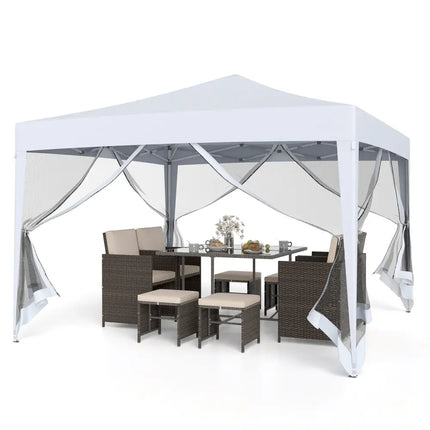 10 FT x 10 FT Pop-Up Canopy Tent Easy Setup Instant Folding Shelter with Mesh Netting-White - White - Canopies