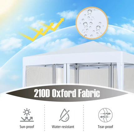 10 FT x 10 FT Pop-Up Canopy Tent Easy Setup Instant Folding Shelter with Mesh Netting-White - White - Canopies