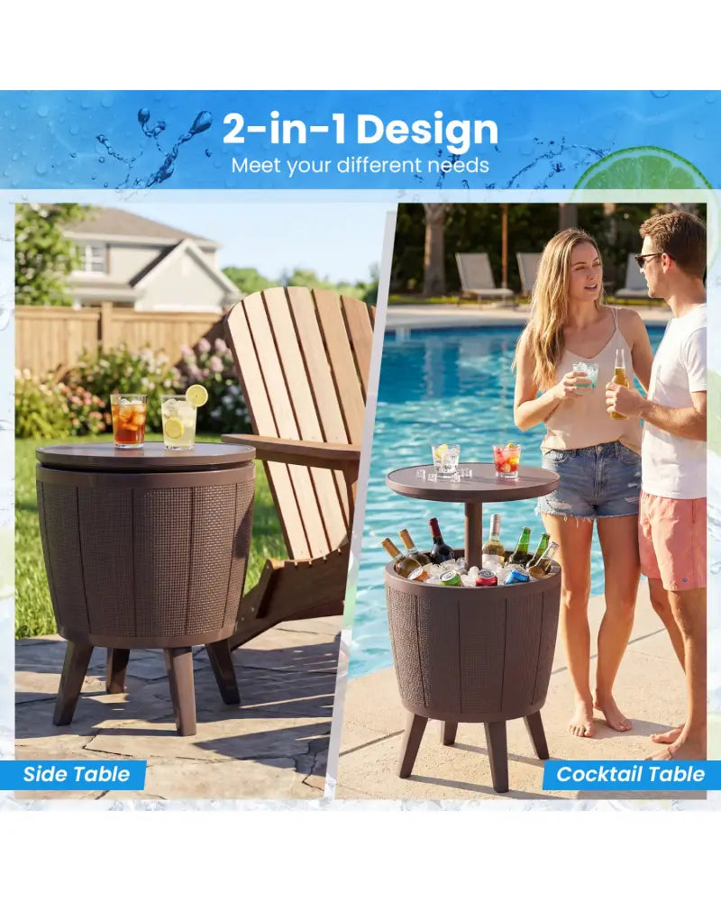 10 Gallon Beer and Wine Cooler with Lift-Top and Drainage Plug-Brown - Brown - Coolers
