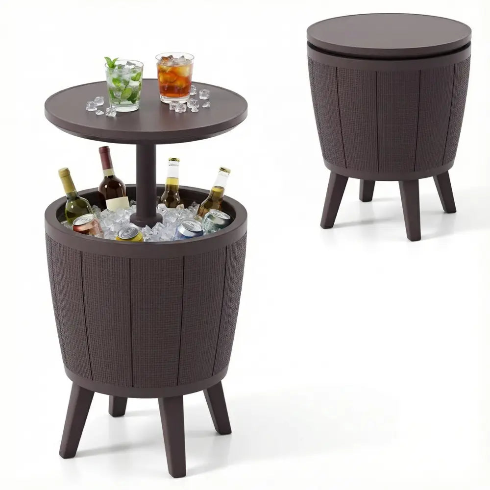 10 Gallon Beer and Wine Cooler with Lift-Top and Drainage Plug-Brown - Brown - Coolers