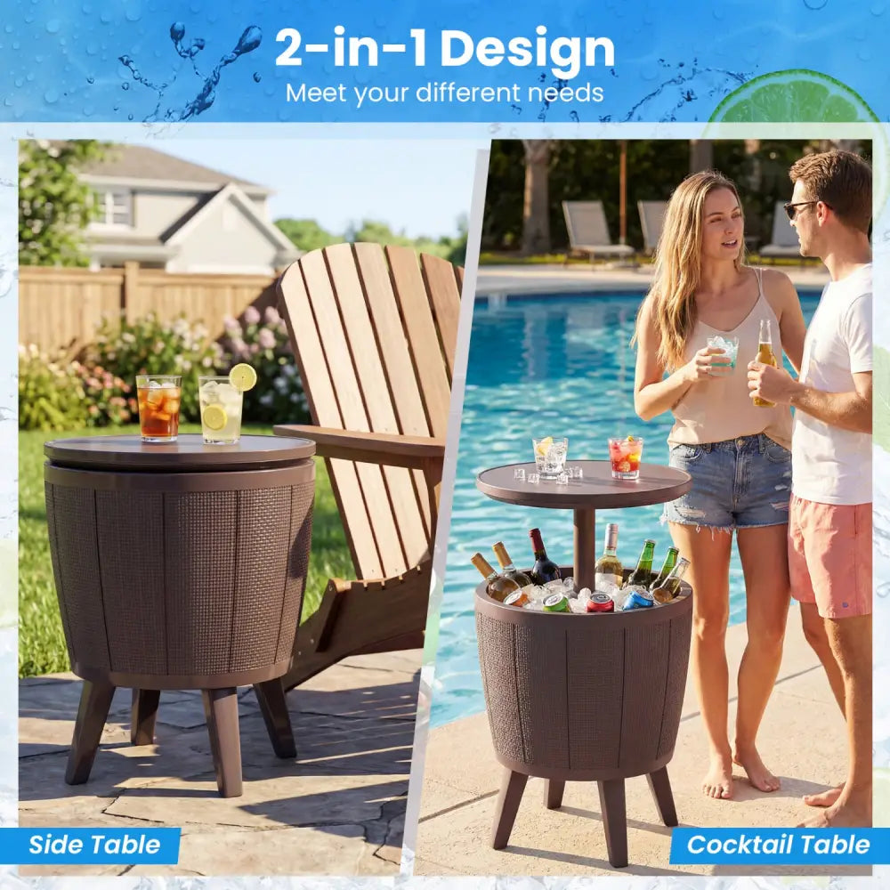 10 Gallon Beer and Wine Cooler with Lift-Top and Drainage Plug-Brown - Brown - Coolers