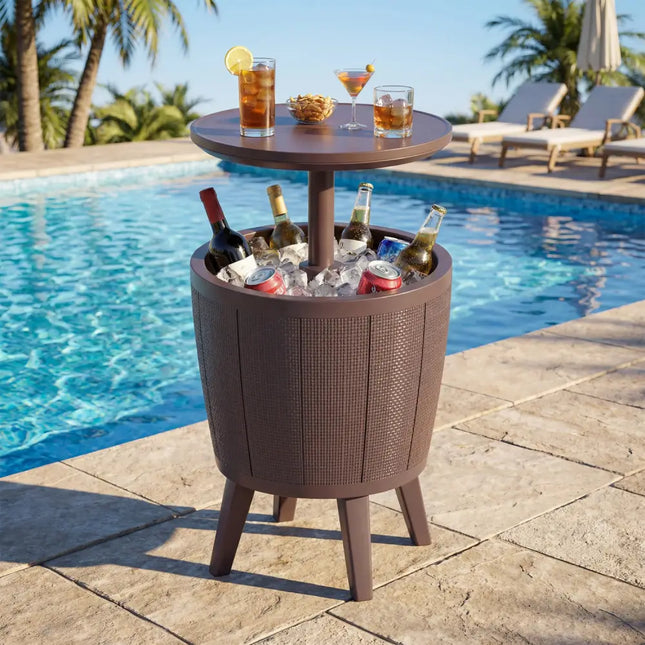 10 Gallon Beer and Wine Cooler with Lift-Top and Drainage Plug-Brown - Brown - Coolers