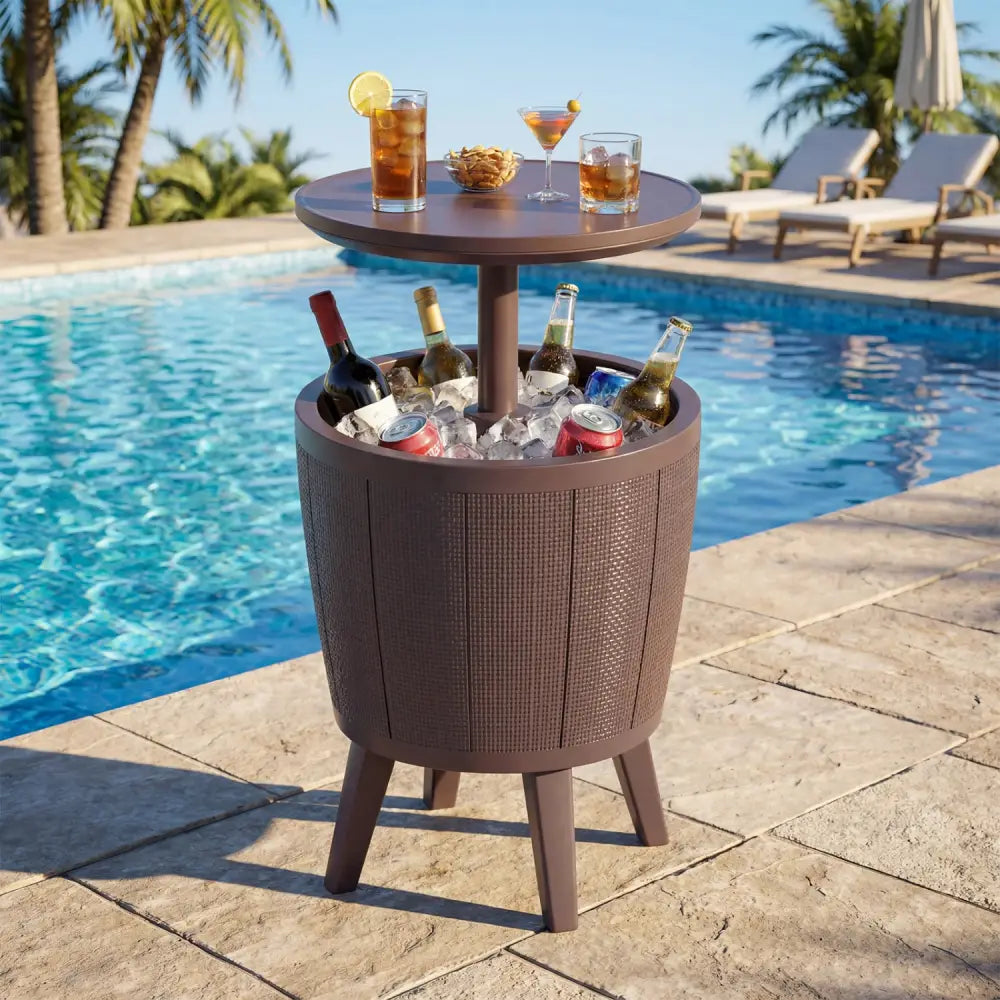10 Gallon Beer and Wine Cooler with Lift-Top and Drainage Plug-Brown - Brown - Coolers