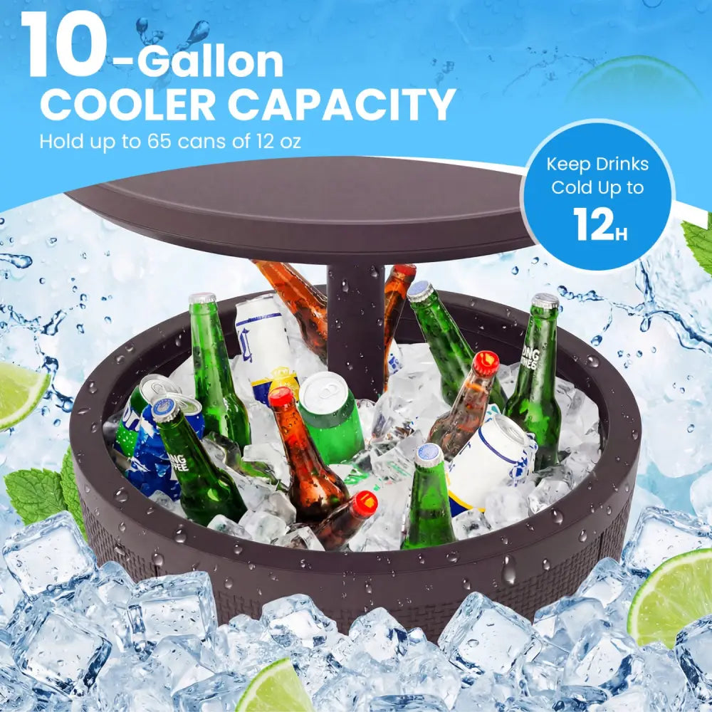 10 Gallon Beer and Wine Cooler with Lift-Top and Drainage Plug-Brown - Brown - Coolers