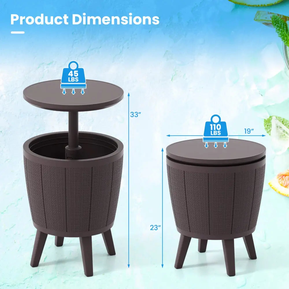 10 Gallon Beer and Wine Cooler with Lift-Top and Drainage Plug-Brown - Brown - Coolers