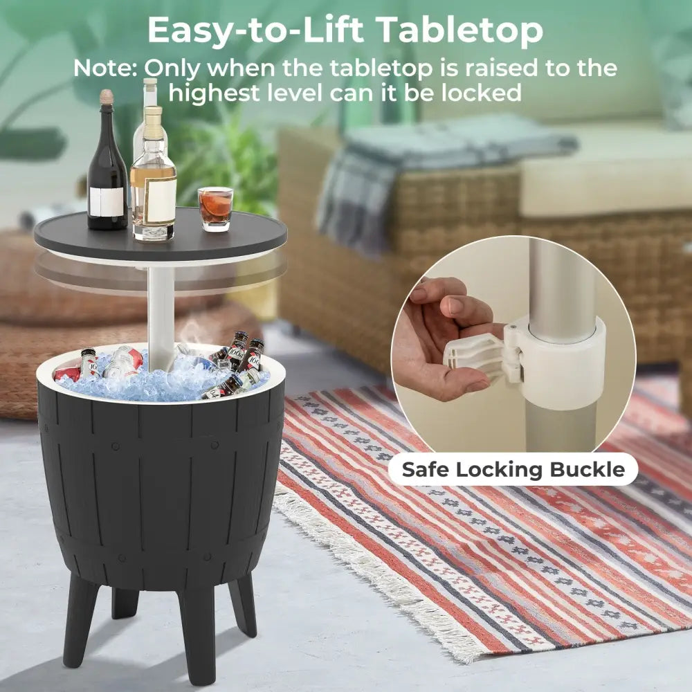 10 Gallon Cooler Bar Table Outdoor Coffee Table Ice Bucket with Telescopic Tabletop for Beer and Wine-Black - Black
