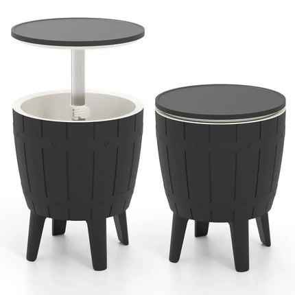 10 Gallon Cooler Bar Table Outdoor Coffee Table Ice Bucket with Telescopic Tabletop for Beer and Wine-Black - Black