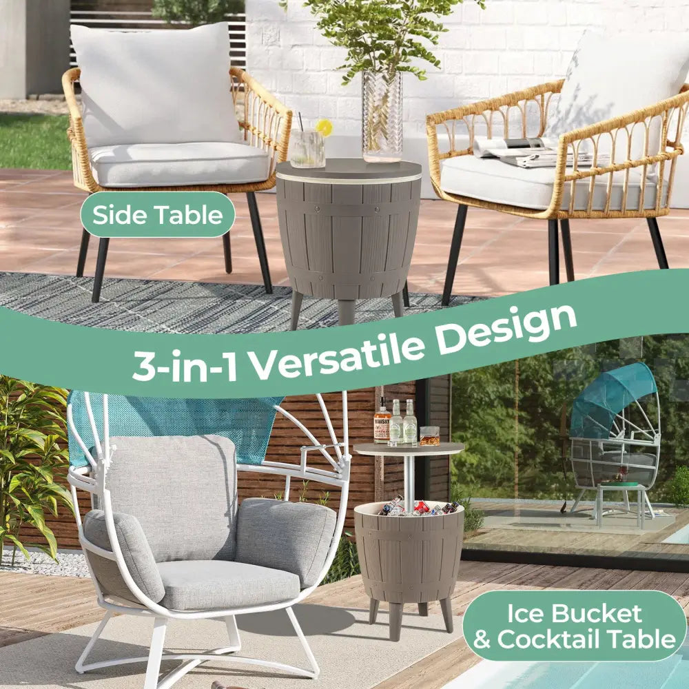10 Gallon Cooler Bar Table Outdoor Coffee Table Ice Bucket with Telescopic Tabletop for Beer and Wine-Brown - Brown