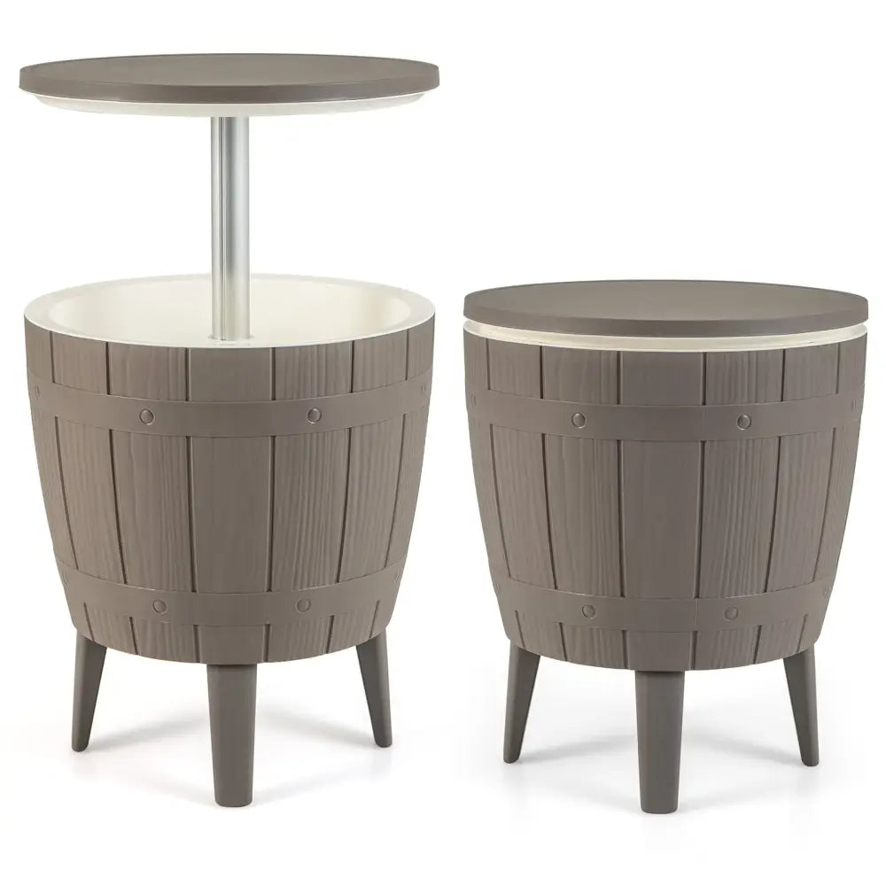 10 Gallon Cooler Bar Table Outdoor Coffee Table Ice Bucket with Telescopic Tabletop for Beer and Wine-Brown - Brown