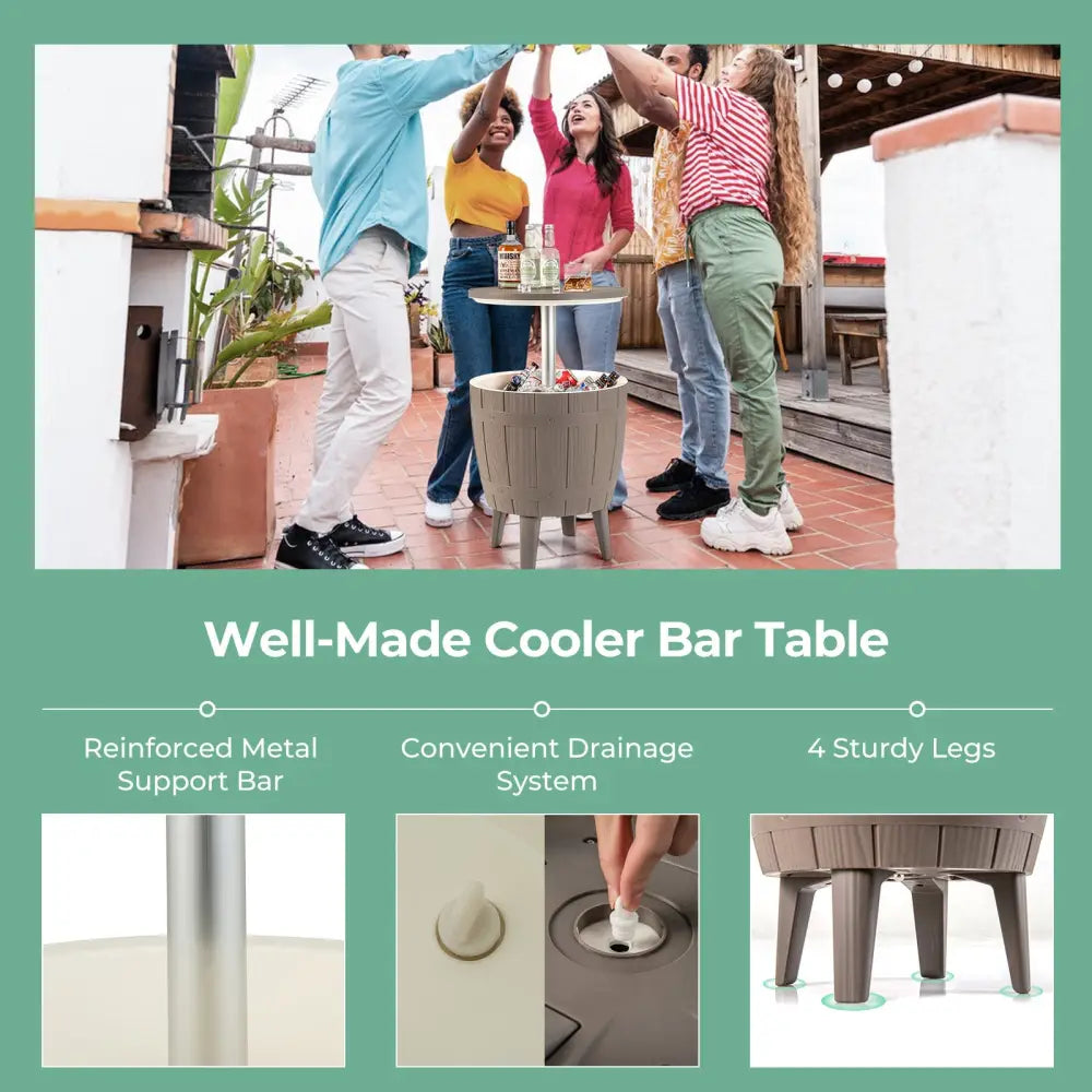10 Gallon Cooler Bar Table Outdoor Coffee Table Ice Bucket with Telescopic Tabletop for Beer and Wine-Brown - Brown