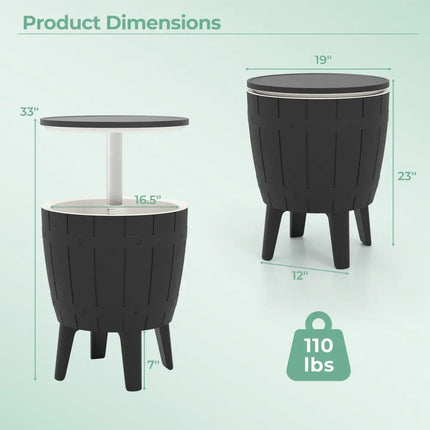 10 Gallon Cooler Bar Table Outdoor Coffee Table Ice Bucket with Telescopic Tabletop for Beer and Wine-Black - Black