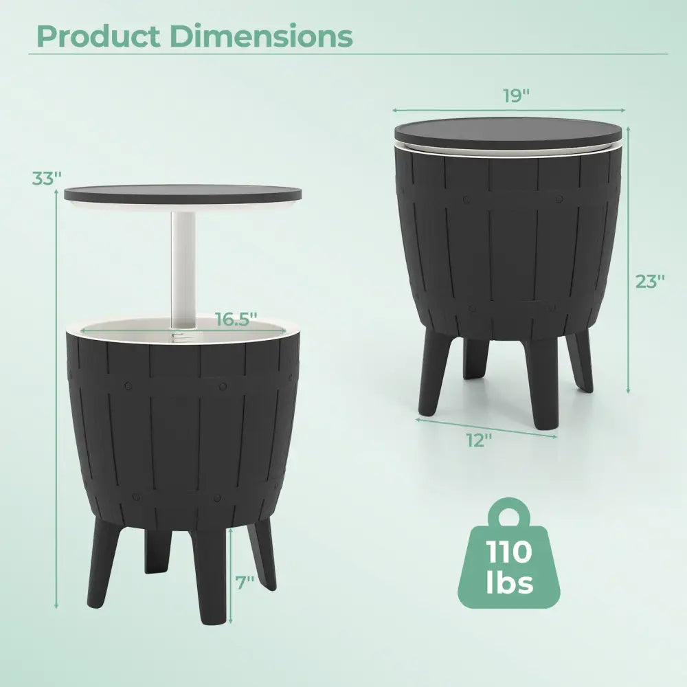 10 Gallon Cooler Bar Table Outdoor Coffee Table Ice Bucket with Telescopic Tabletop for Beer and Wine-Black - Black