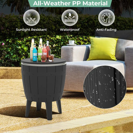 10 Gallon Cooler Bar Table Outdoor Coffee Table Ice Bucket with Telescopic Tabletop for Beer and Wine-Black - Black