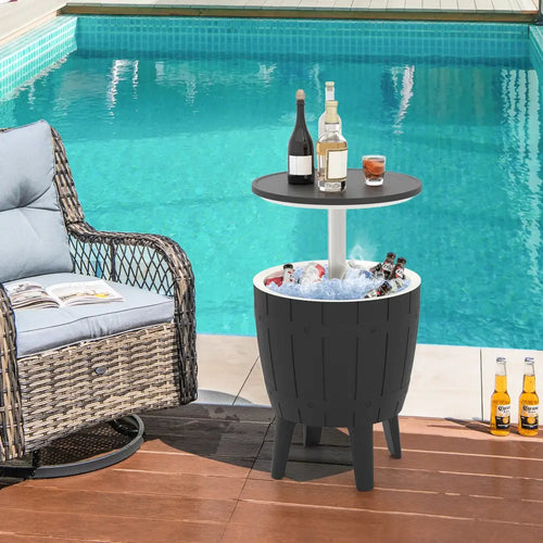 10 Gallon Cooler Bar Table Outdoor Coffee Table Ice Bucket with Telescopic Tabletop for Beer and Wine-Black - Black