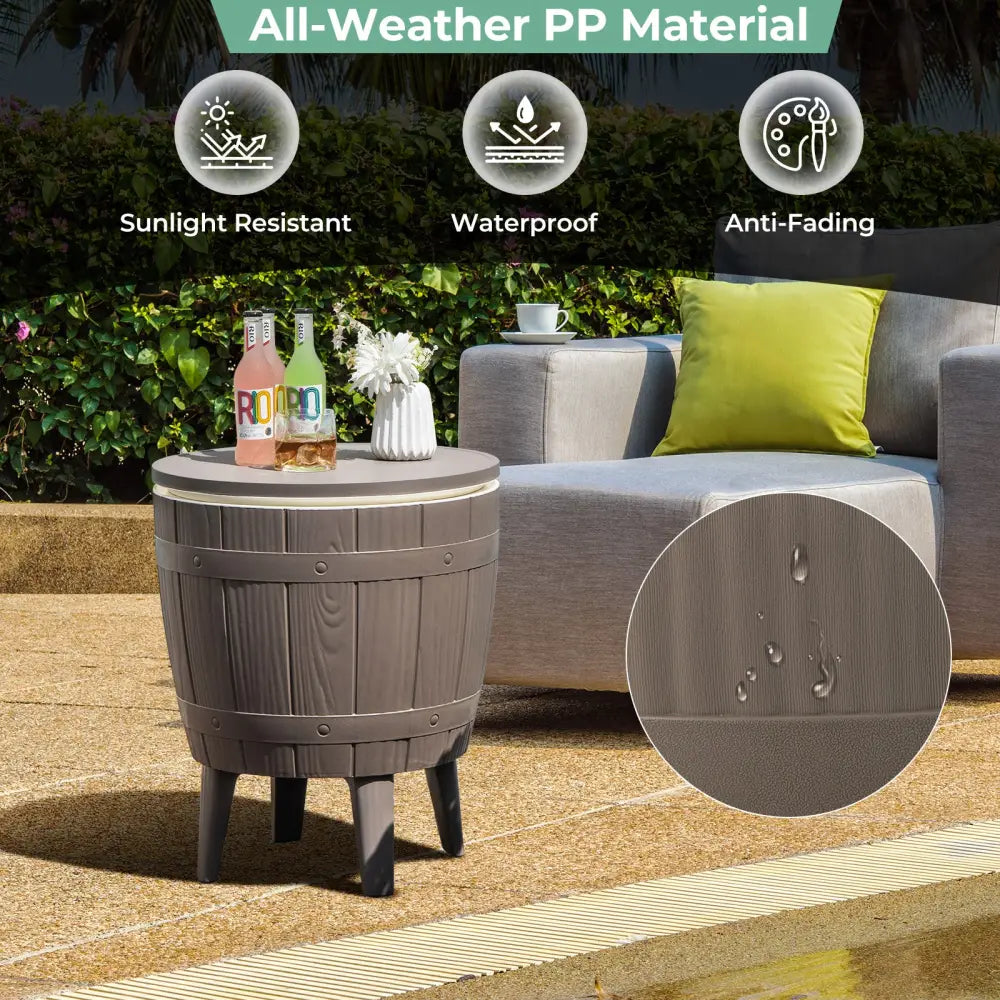 10 Gallon Cooler Bar Table Outdoor Coffee Table Ice Bucket with Telescopic Tabletop for Beer and Wine-Brown - Brown