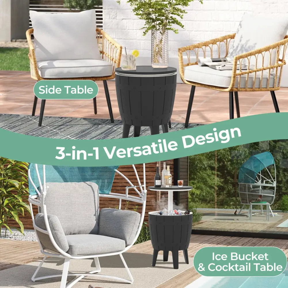 10 Gallon Cooler Bar Table Outdoor Coffee Table Ice Bucket with Telescopic Tabletop for Beer and Wine-Black - Black