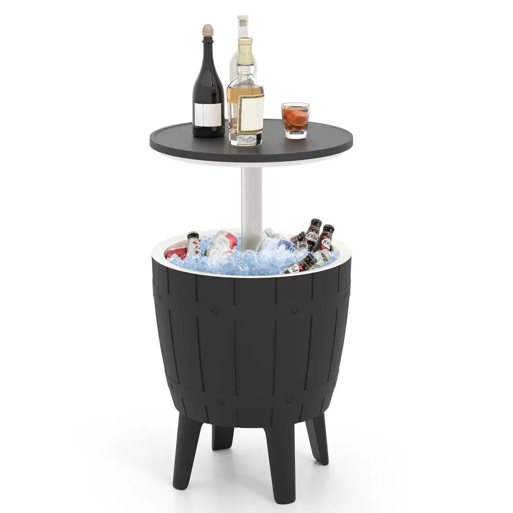 10 Gallon Cooler Bar Table Outdoor Coffee Table Ice Bucket with Telescopic Tabletop for Beer and Wine-Black - Black