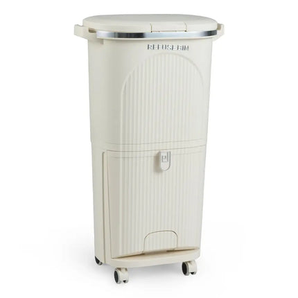 10 Gallon Kitchen Trash Can Double-Layer with Lid and 2 Removable Buckets-Beige - Beige - Kitchen Trash Cans