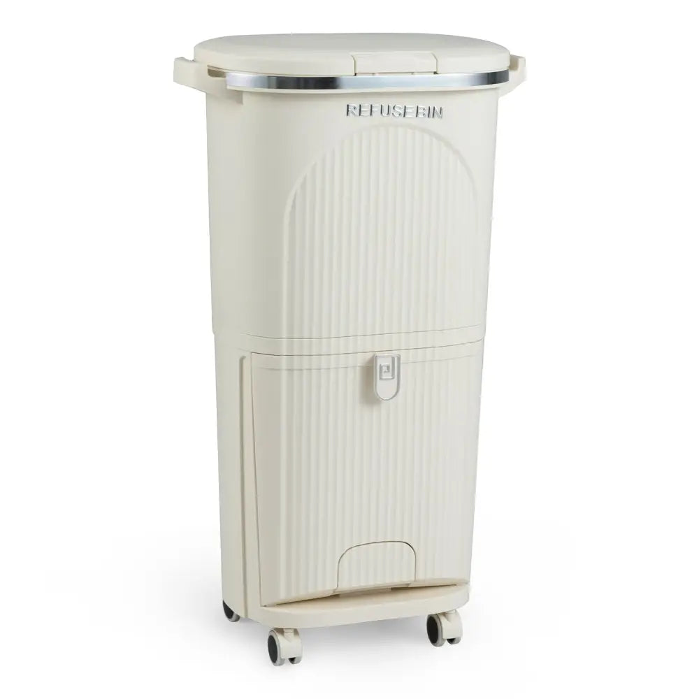 10 Gallon Kitchen Trash Can Double-Layer with Lid and 2 Removable Buckets-Beige - Beige - Kitchen Trash Cans